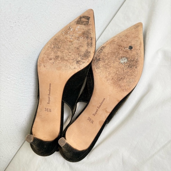 RUPERT SANDERSON Green Gold Velvet Pointed Toe Kitten Heel Slingback ITALY 5.5 - Picture 13 of 17